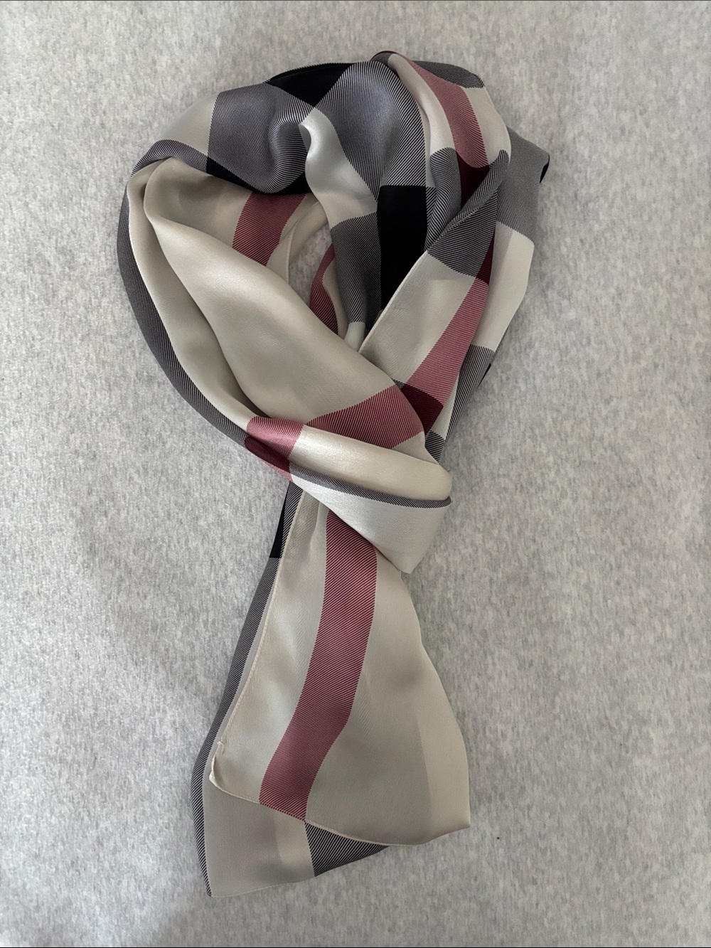 Women’s Burberry Classic Plaid Silk Scarf in Signature Cream, Black and Red